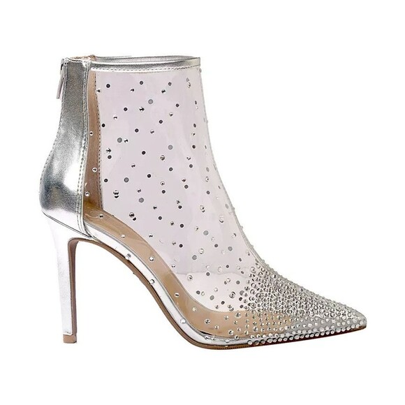 DESIGNER THALIA SODI'S RUBII RHINESTONES TRANSLUCENT POINTED TOE BOOTIES 8.5 M - Picture 4 of 16
